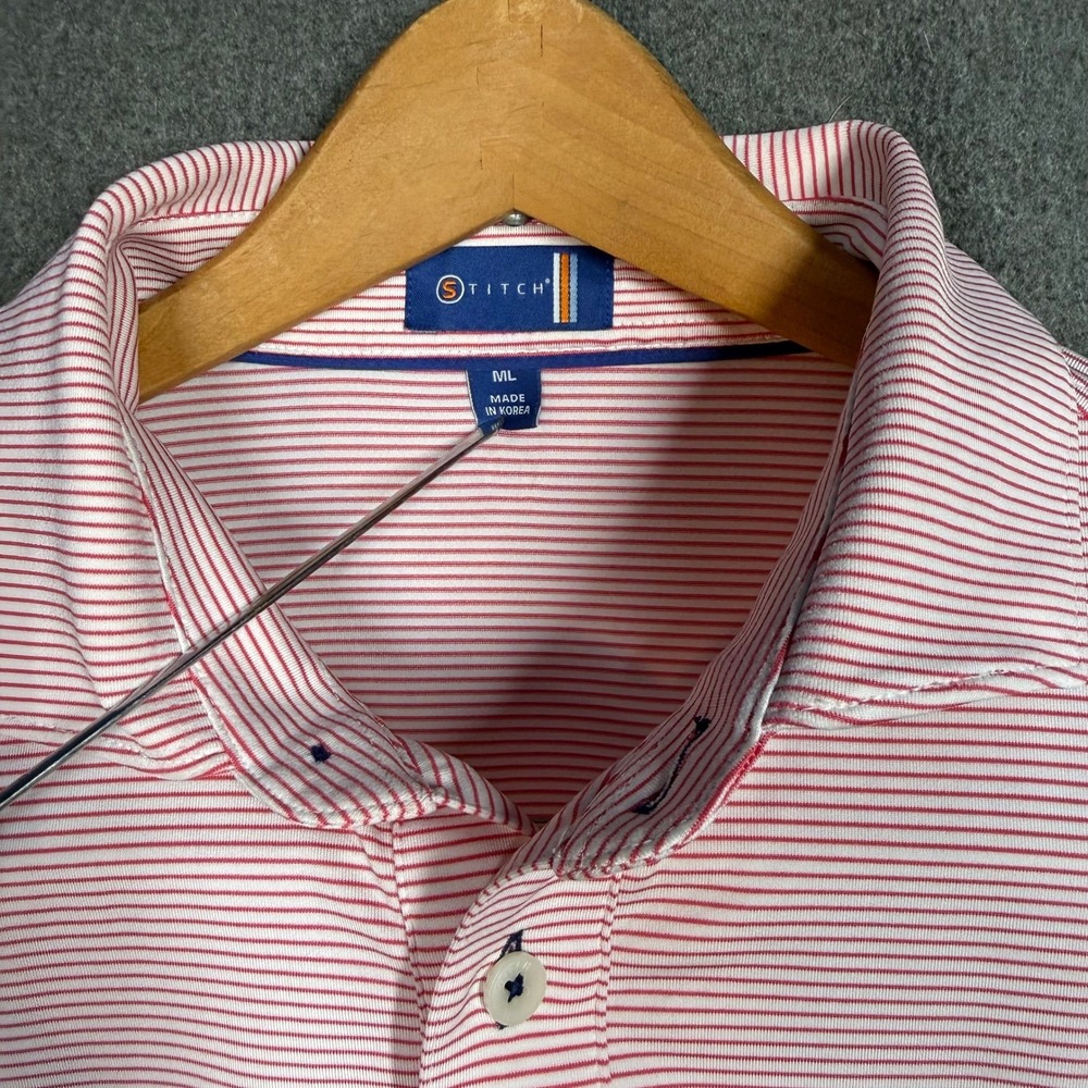 STITCH Golf performance Austin C Club Mens Polo Shirt Red & White Stripe Size ML - Picture 5 of 13